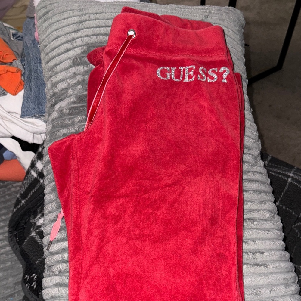 Guess Vibrant Red Velour Joggers